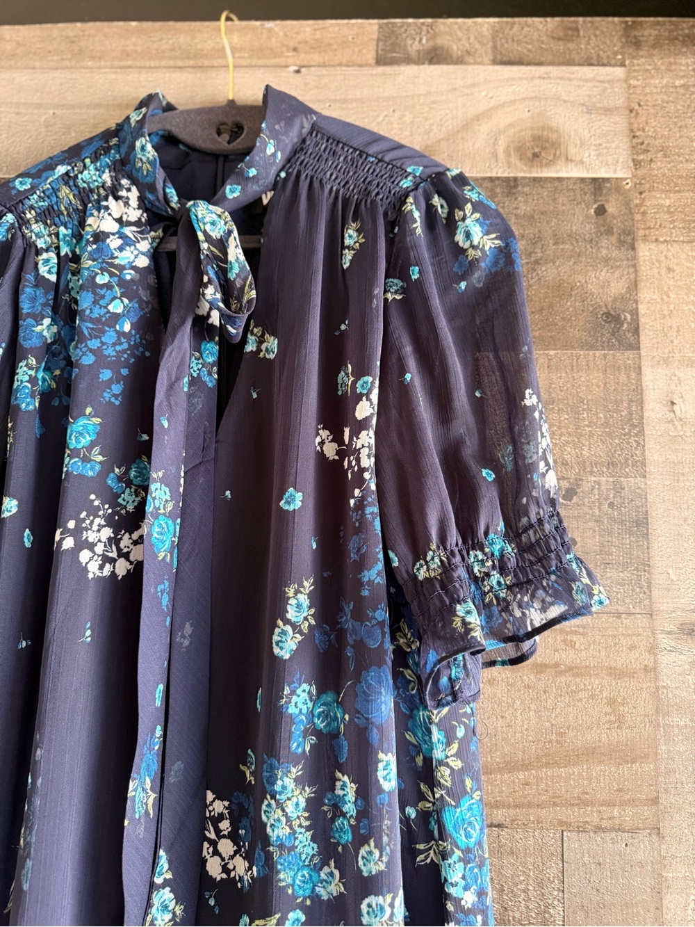 DKNY Navy Floral Tie-Neck Midi Dress - Picture 4 of 8